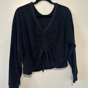 Aerie Black Ruched V-Neck Sweatshirt